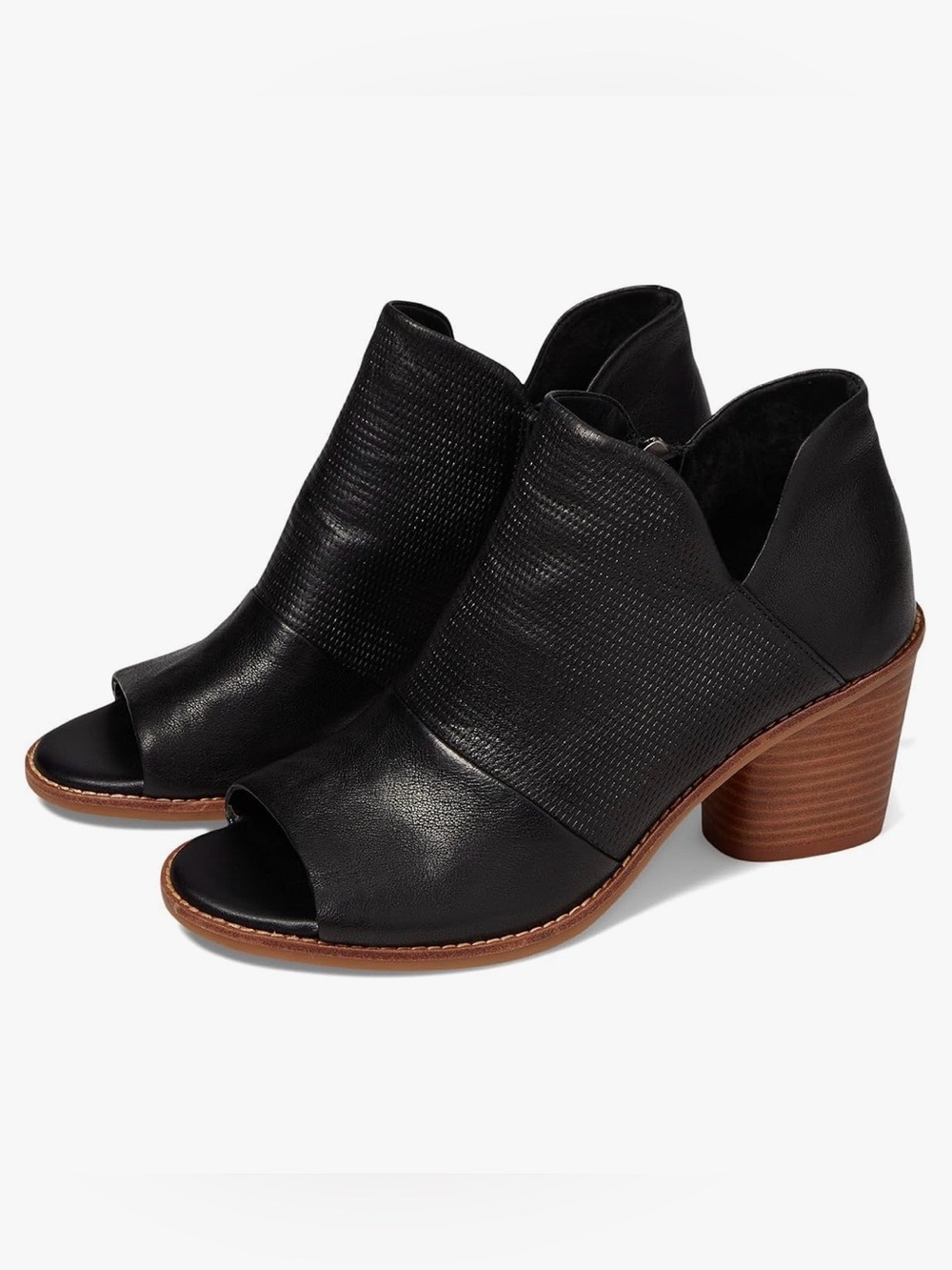 ❤️ Sofft Molly Black Peep-Toe Leather Block Heel Booties